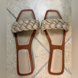Women's Tan Braided Slide Square Toe Sandals Size 41